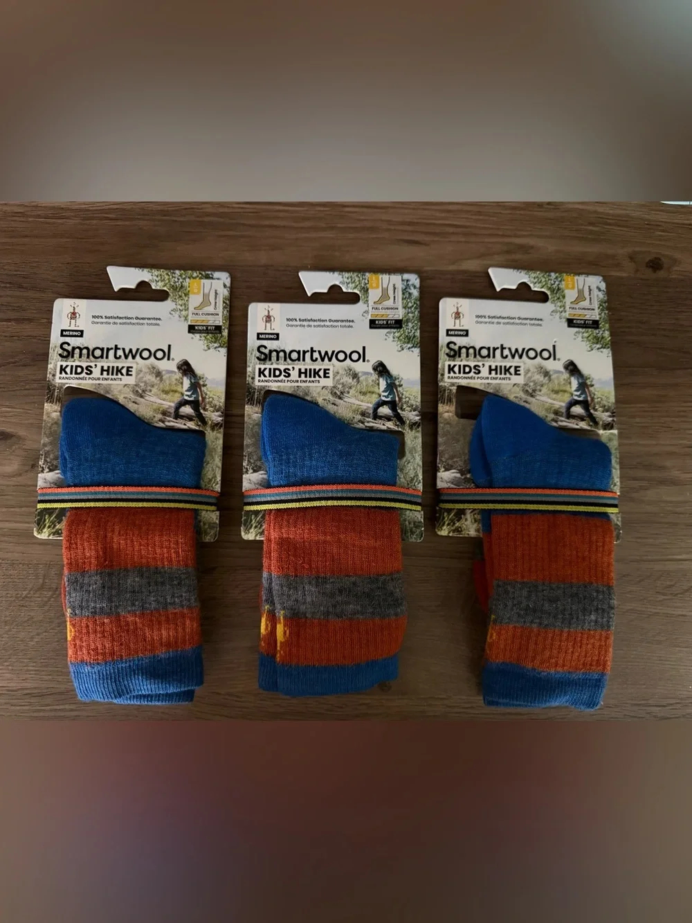 SmartWool Kids Hike Full Cushion Striped Crew Socks • set of 3 • NWT • kids L - Picture 1 of 4
